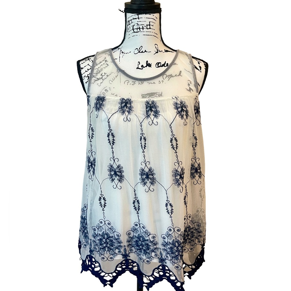 Lavish Sheer White Embroidered Blouse – Size L